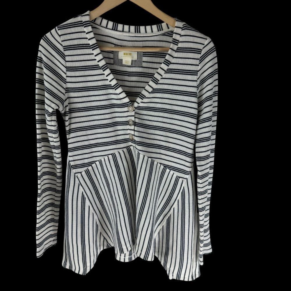 Maeve By Anthropologie Eliza Women's Henley Top Striped Waffle Knit Thermal Sz S - Picture 2 of 6